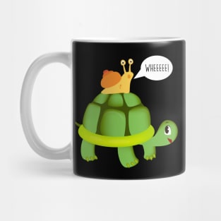 Cute Snail Riding on Turtle Yelling Whee Animals Mug